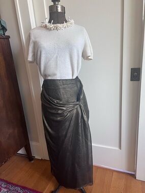 Burberry London Metallic Draped Midi Skirt | Silk Blend | Twist Detail | US 12